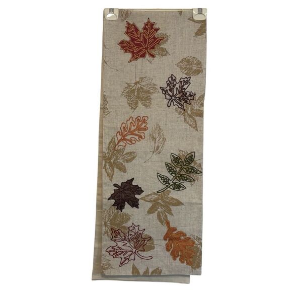 Elrene Home Fashions Linen Blend Autumn Leaf Embroidered Table Runner 90” x 13” - Picture 1 of 6